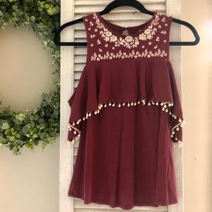 Burgundy Cold Shoulder Top